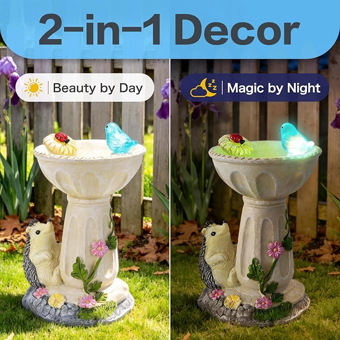 HUYIENO Solar Garden Statue Outdoor Decor Ornament Waterproof Solar Powered LED Lights for Yard, Patio, Lawn Gift for Mom, Women, Housewarming Hedgehog