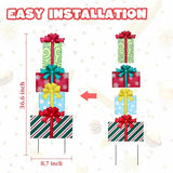 WONDER GARDEN 4PCS Box Sign, Metal Box Yard Stakes, Stacked or Detachable Garden Stakes Yard Signs, Outdoor Christmas Decorations for Lawn Party Outside