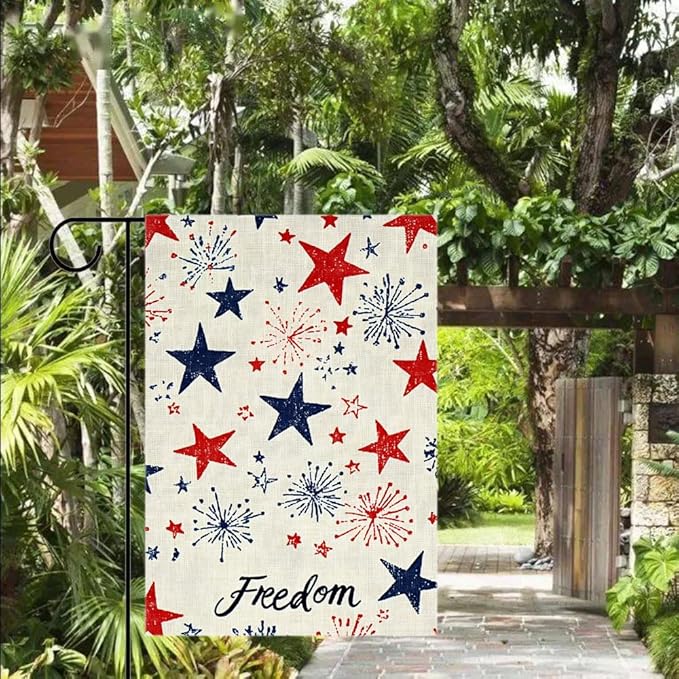 Gkyygk Patriotic Freedom Stars Garden Flag 12x18 Double Sided Banners Yard Flag Welcome Seasonal Farmhouse Yard Outside Decoration
