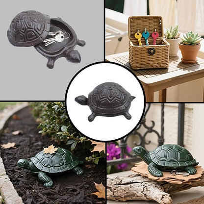 4.41" Cast Iron Turtle Key Hider Spare Key Holder Garden Decoration Turtle Jewelry Trinkets Box,Iron-color