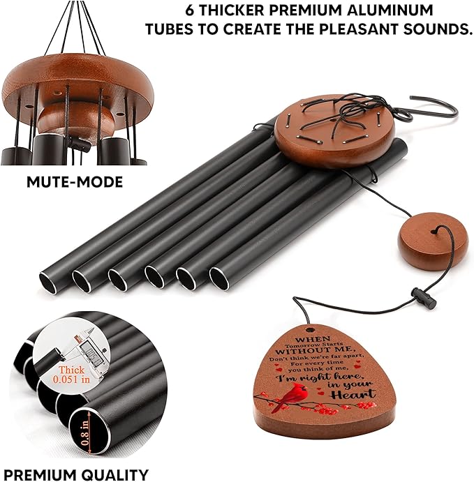 Cardinal Wind Chimes for Loss of Loved One, Sympathy Wind Chimes Home Decor Outdoor Garden, Gifts for Bereavement, Condolence, Funeral, Soothing Melodic Tones with Mute Option 32" - C4