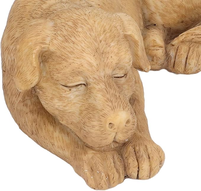 Hapivida Dog Garden Statue, 5.5in Mini Puppy Garden Memorial Stone Sleeping Dog Statue Decor Outdoor Resin Realistics Sculptures Gift Yellow