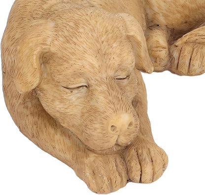 Hapivida Dog Garden Statue, 5.5in Mini Puppy Garden Memorial Stone Sleeping Dog Statue Decor Outdoor Resin Realistics Sculptures Gift Yellow