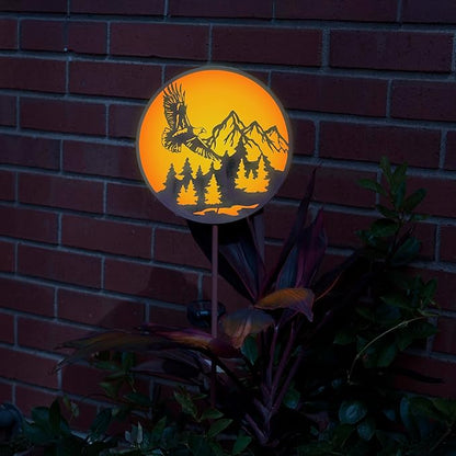 Red Carpet Studios Outdoor Light Sculpture - Solar Powered LED Lighted Wildlife Silhouette Garden Stake, 33.5" Tall, Eagle