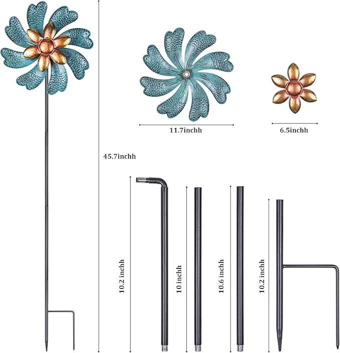 MUMTOP Wind Spinners 45.7 Inch Cyan Kinetic Sculpture Metal Windmill for Patio Lawn Outdoor Yard Garden