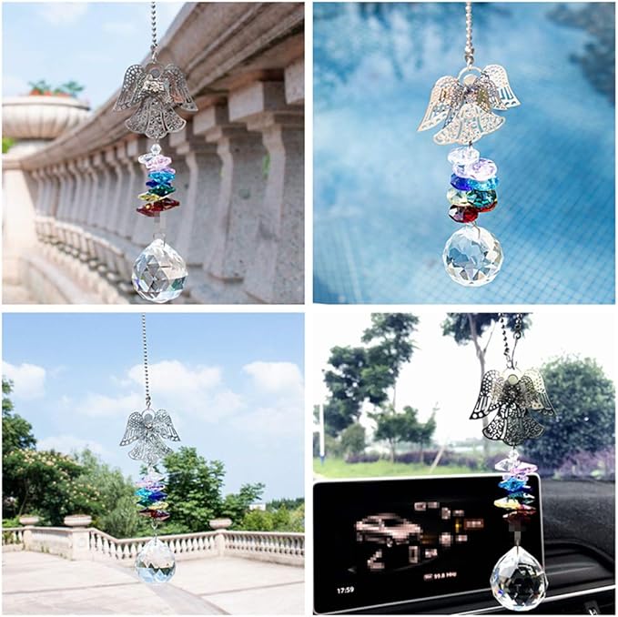 H&D HYALINE & DORA Crystal Guardian Angel Chakra Beads Suncatcher Car Charm for Rear View Mirror