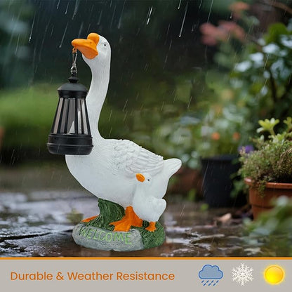 Solar Porch Goose Statue, Outdoor Goose Decor with Lantern for Yard Lawn Patio Balcony, Birthday Christmas Housewarming Gifts for Mom, Grandma, Women,12 Inch,Resin