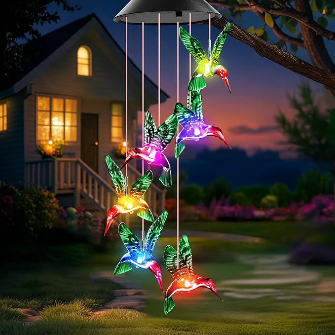 Mom Grandma Nana Wife Sister Gifts for Mothers Day, Mother Birthday Gardening Hummingbird Gifts for Women, Winzwon Wind Chimes Solar Lights Outdoor Decor for Garden Patio Yard Porch