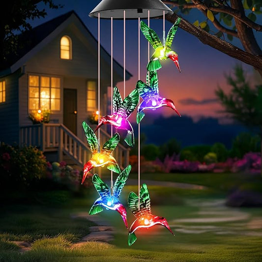 Mom Grandma Nana Wife Sister Gifts for Mothers Day, Mother Birthday Gardening Hummingbird Gifts for Women, Winzwon Wind Chimes Solar Lights Outdoor Decor for Garden Patio Yard Porch