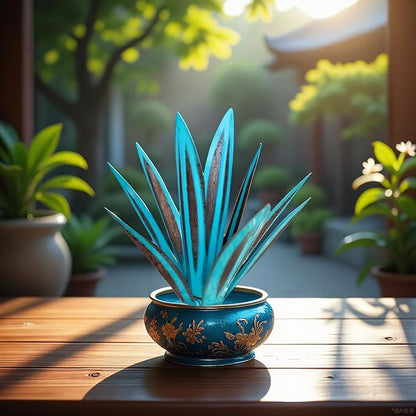 Tequila Rustic Sculpture, Metal Agave Plant Home Decor, DIY Hand Painted Metal Agave, Garden Yard Sculpture Lawn Home Art Decoration Statue, Garden Ornaments Outdoor Decor (Blue)