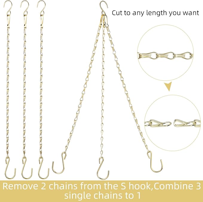 Hotop 8 Pcs Metal Hanging Chains with Ceiling Hooks, Garden Plant Hangers for Hanging Bird Feeders, Billboards, Chalkboards, Basket, Planters, Lanterns, Wind Chimes, Chain Hook DIY(12 Inch,Gold)