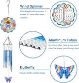 Butterfly Wind Chimes for Outside, 3D Wind Chimes with Wind Spinner, Outdoors Hanging Decor for Garden, Patio and Balcony, Gifts for Men, Women, Mom, Lovers