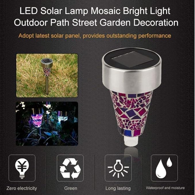 6Pcs Solar Mosaic Border Lawn Garden Lights, LED Mosaic Stake Lights Pathway Landscape Lighting for Patio Walkway Driveway Outdoor Christmas Garden Home Decoration (Orange/Yellow)