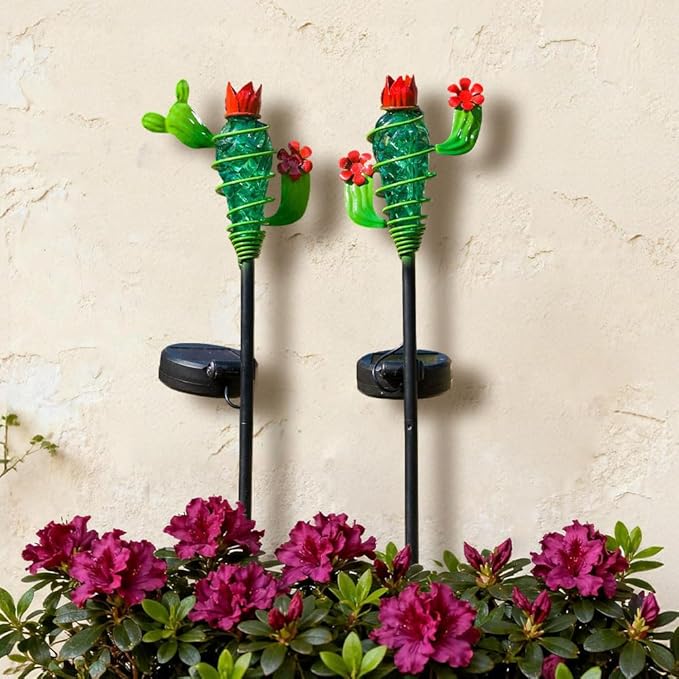 Viveta 2Pack Garden Solar Lights - Cactus Solar Figurine Lights Stake, Waterproof Outdoor Decor for Pathway, Patio，Lawn