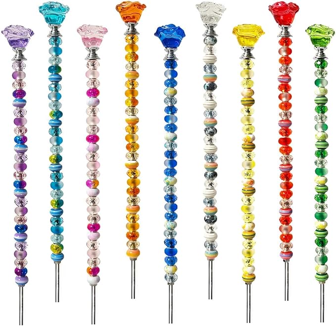 255Pcs Fairy Garden Accessories Outdoor Kit for Different Holidays, 12IN Fairy Wand Garden Stake Beads Kits with 225 Large Hole Beads, Beaded Garden Stake Kit (Crystal Flower)