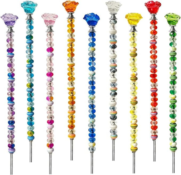 255Pcs Fairy Garden Accessories Outdoor Kit for Different Holidays, 12IN Fairy Wand Garden Stake Beads Kits with 225 Large Hole Beads, Beaded Garden Stake Kit (Crystal Flower)