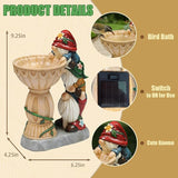 Garden Gnomes Outdoor Gnomes Garden Decorations for Yard Colorful Lights Resin Solar Outdoor Statues with Bird Bath Feeder Outside Lawn Patio Housewarming Gifts 6.25 * 4.25 * 9.25 Inch