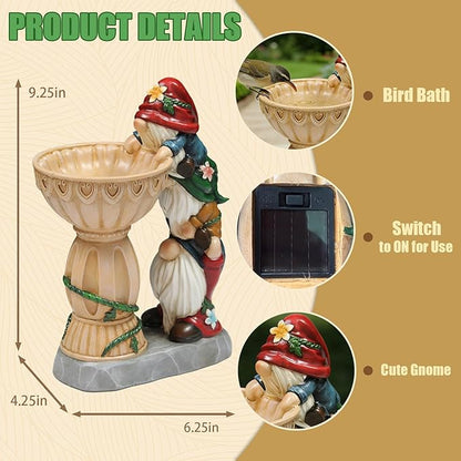 Garden Gnomes Outdoor Gnomes Garden Decorations for Yard Colorful Lights Resin Solar Outdoor Statues with Bird Bath Feeder Outside Lawn Patio Housewarming Gifts 6.25 * 4.25 * 9.25 Inch
