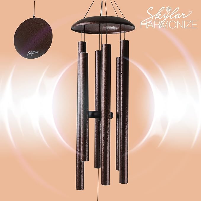 Skylar Aluminum Wind Chimes – 38 Inch Outdoor Wind Chimes with Brushed Copper Finish, Deep Tone Metal Chimes with Adjustable Striker & Wind Sail, Patio, Porch, Garden & Memorial Decor