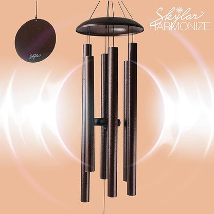Skylar Aluminum Wind Chimes – 38 Inch Outdoor Wind Chimes with Brushed Copper Finish, Deep Tone Metal Chimes with Adjustable Striker & Wind Sail, Patio, Porch, Garden & Memorial Decor