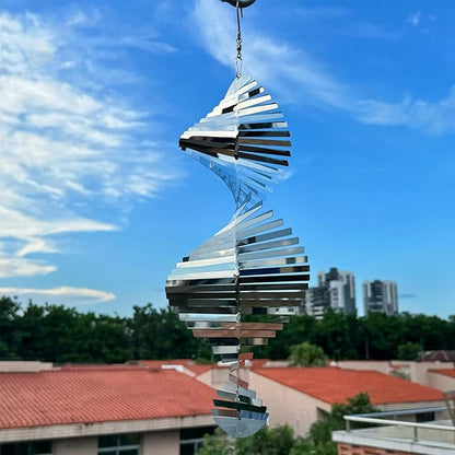 Hanging Wind Spinners,3D Spiral Highly Reflective Stainless Steel Metal Wind Spinner Outdoor Garden Decor,Bird Devices Deterrent to Scare Away Yard Birds 13.8in