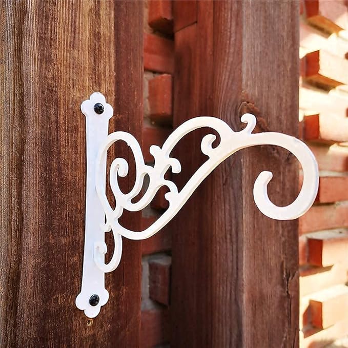 Iron Hanging Planter Bracket, 2 Pcs 6-Inch Wall Hooks for Hanging Birds Feeders, Latern, Wind Chimes, Coat, Decorative Indoor Outdoor (Screws Included, White)