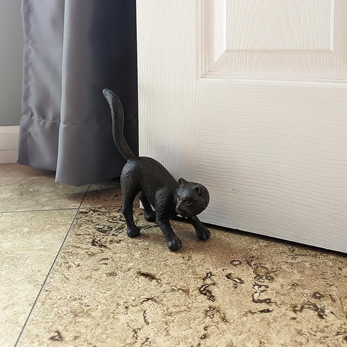 Cast Iron Cat Door Stop Metal Stopper Outdoor Halloween Yard Art Patio Garden Statue Home Decor