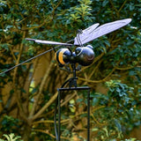 Red Carpet Studios Garden Art Small Bumblebee Balance Rocker Metal Garden Stake Yard Décor, 52.5” Tall, Purple Wings and Butterfly Cutout