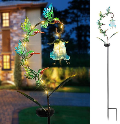 Bshine Solar Hummingbird Lights Outdoor Garden Decoration, Metal Stake Waterproof Hanging Flower Solar Lights, Yard Decoration Outdoor Terrace, Path and Art Lawn Ornaments