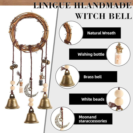 Witch Bells for Door Knob for Protection Hanging Bell Wind Chimes Handmade Decorative Bell for Boho Home Room Witchy Decor（Vintage）