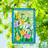 Viveta Hummingbird Stained Glass Window Hanging, Birds and Flowers Suncatcher for Window, Hummingbird Stained Glass Panel Hanging Ornament(Rectangular 10 * 15")