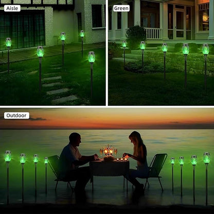 4 Pack Outdoor Solar Flame Light,Solar Lights Outdoor for Garden Decorations with Flickering Flame,IP65 Waterproof Solar Powered Yard Lights Torch Light for Lawn Patio Pathway (Green)