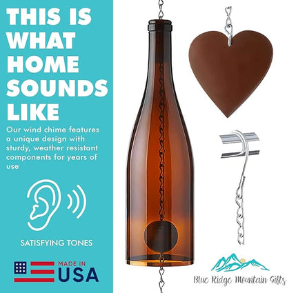 Blue Ridge Mountain Gifts Wine Bottle Wind Chime - Wind Chimes for Outside & Inside Decor, Handcrafted Wine Glass Bottle Wind Chimes, Suncatcher Whimsical Home Decor Gifts for Women (Clear)