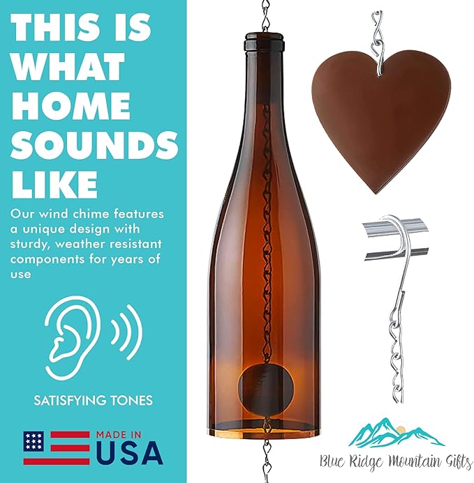 Blue Ridge Mountain Gifts Wine Bottle Wind Chime - Wind Chimes for Outside & Inside Decor, Handcrafted Wine Glass Bottle Wind Chimes, Suncatcher Whimsical Home Decor Gifts for Women (Green)