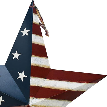 Metal Star Barn Yard Sign Garden Stake Decor for 4th of July, American Flag Patriotic Star Yard Stake Lawn Ornament Independence Day Memorial Day Outdoor Decorations (1, 27.5"H A)