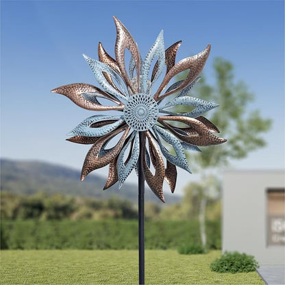 Outdoor Wind Spinner with Garden Stake 62.99" Metal Two-Way Wind Sculptures Solar Color Changing Lights Large Windmills for Garden,Patio,Yard,Lawn Decor Gifts Blade