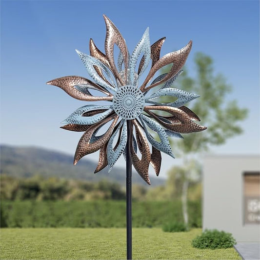 Outdoor Wind Spinner with Garden Stake 62.99" Metal Two-Way Wind Sculptures Solar Color Changing Lights Large Windmills for Garden,Patio,Yard,Lawn Decor Gifts Blade