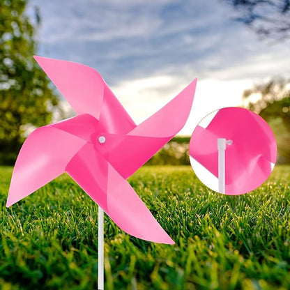 HARFINGTON 50pcs Windmills for The Yard Garden 17" x 11" 4 Leaves Pinwheels Wind Mills Spinners Windproof Waterproof Bird Devices with Stakes for Patio Decor, Pink