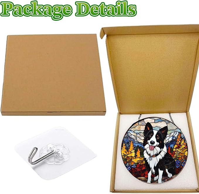 Stained Glass Suncatcher Border Collie in Mountain Meadow Handmade Window Hangings Colored Glass Suncatcher Crafts Kits for Indoor Garden Christmas Home Decor Gift for Pet Lover Memorial 6.3in