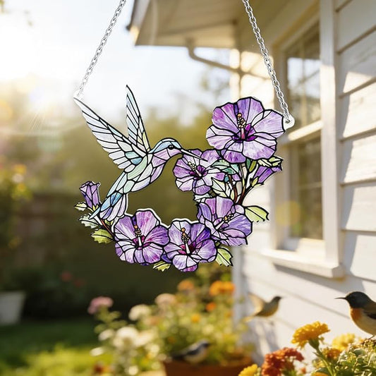 Stained Glass Sun Catchers Indoor Window, 8 in Hummingbird Suncatchers for Windows Hanging, Mother's Day Birthday Gifts for Women Men Mom Nana