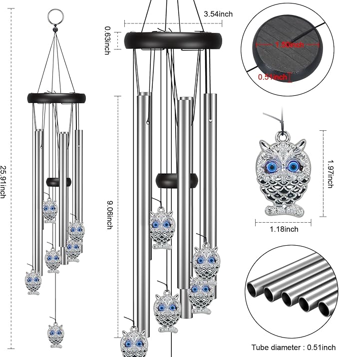 Virekm Windchimes Outdoors Clearance, Door Chime Wind Chimes for Outside Sympathy Wind Chimes for Patio Decoration, Garden Decor. Zen Garden Decor(Blue Evil Eye Owl)