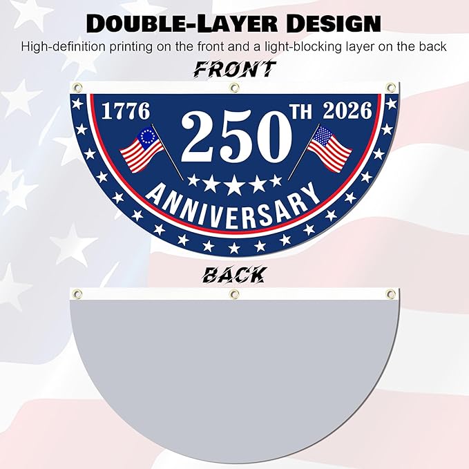 2PCS USA Anniversary 250th Flag, 1.5X3 FT Anniversary Fan Flags, Yard Signs Hanging Decor for Outdoor, Front Door, Porch, Welcome Backdrop with Brass Grommets (Style 2)