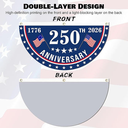 2PCS USA Anniversary 250th Flag, 1.5X3 FT Anniversary Fan Flags, Yard Signs Hanging Decor for Outdoor, Front Door, Porch, Welcome Backdrop with Brass Grommets (Style 5)