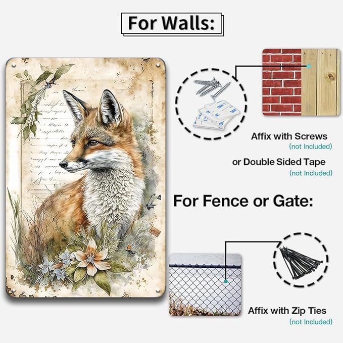 YOYI ART Patio Garden Signs for Outside - Fox Wall Art Decor Vintage Tin Signs, Metal Outdoor Wall Decor for Patio, Garden Fence, Backyard, Farm House and Fox Nursery, Gifts for Fox lover, 8 x 12 Inch