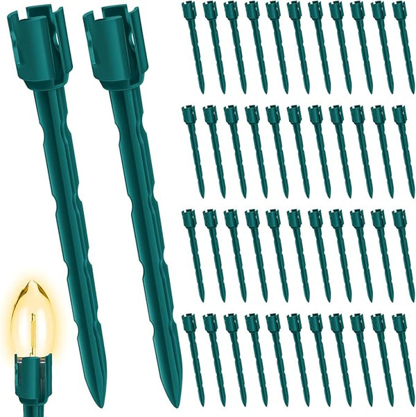 60 Pcs 7.5 Inch Christmas Light Stakes, Christmas Yard Stakes for C7 C9 Christmas Lights, Garden Path Walkway Holiday Decorations(Green)