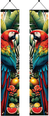 Summer Luau Tropical Parrot Porch Banners 71x12 Inch Party Decorations Colorful Macaw Hanging Door Signs Jungle Leaves Outdoor Patio Welcome Banner for Home Decor