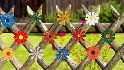 Metal Flowers Garden Decorations Set,12 Pcs Metal Flowers Statues Wall Art Decor,Metal Sunflower Daisy Hanging Ornament For Indoor Living Room Bedroom Outdoor Backyard Porch Patio Fence Decoration