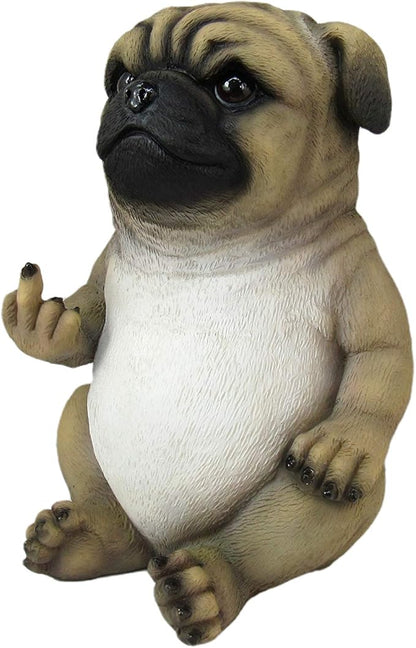 Pug Life Cheeky Middle Finger-Flipping Pug Dog Hand Painted Resin Statue - Adorable 6.75-Inch Decorative Figurine for Your Home, Office, and Garden Display