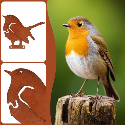5PCS Metal Birds Fence Decoration, Outdoor Rusty Birds Garden Sculptures and Yard Art, Craft Statue Ornaments Rustic Farmhouse Garden Decor (Style 1)