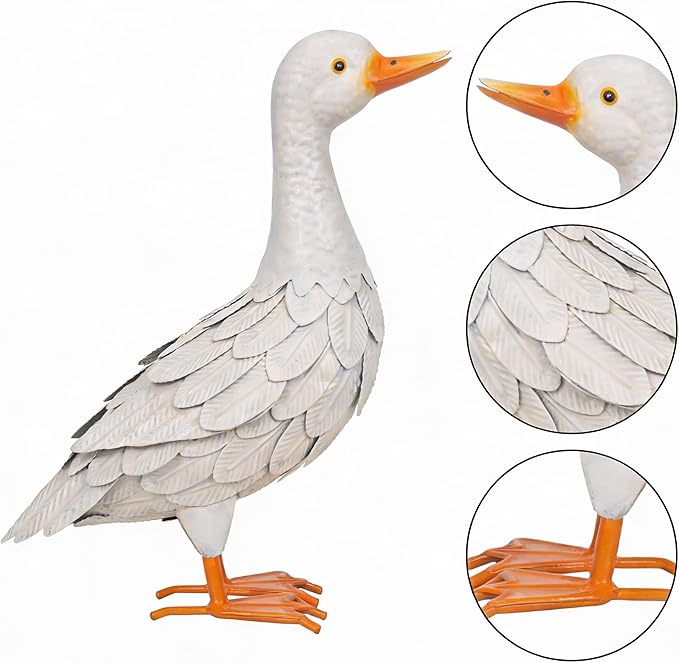 Shorayn Metal Duck Garden Statue, Life-Size Iron Mallard, Handmade White Duck Yard Decor, Indoor Outdoor Ornament, Gift for Housewarming/Mother’s Day/Christmas